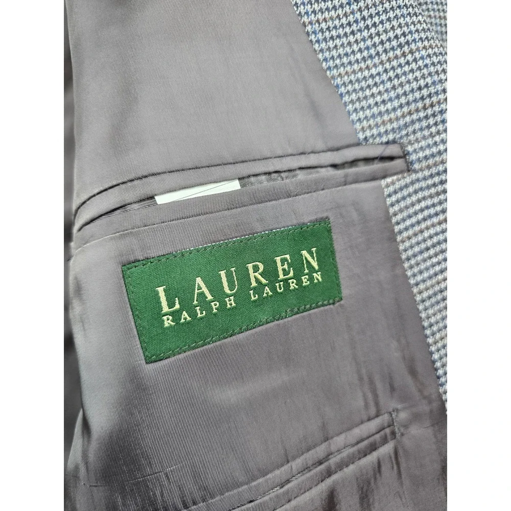 Lauren Ralph Lauren Sport Coat Mens 54L Blue Grey Silk Wool Houndstooth Blazer
